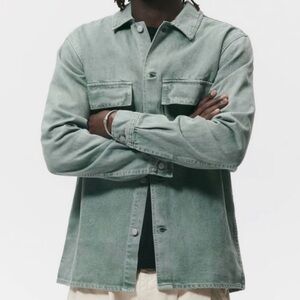 Zara Men's‎ Denim Washed Overshirt Light Blue Shacket Size L